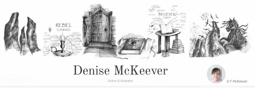 Black & white sketches of Denise McKeever
